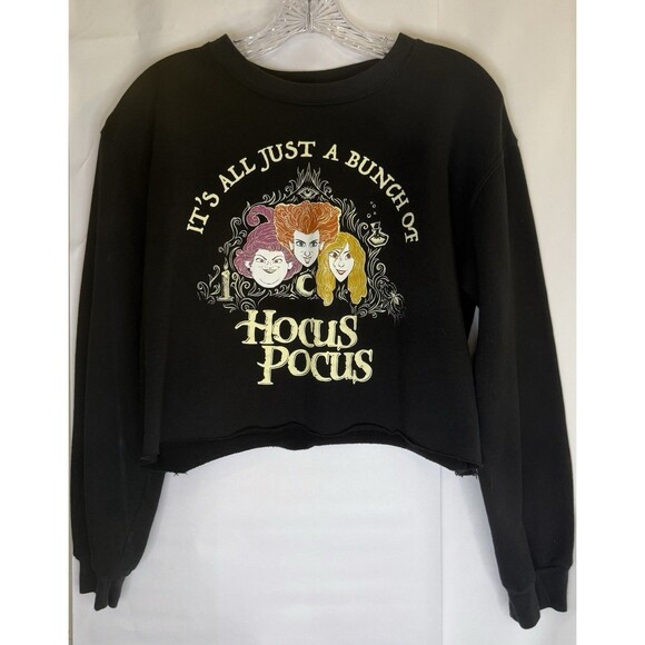 Disney Hocus Pocus XL Cropped Sweatshirt Black Sanderson Sisters Graphic - Picture 1 of 6